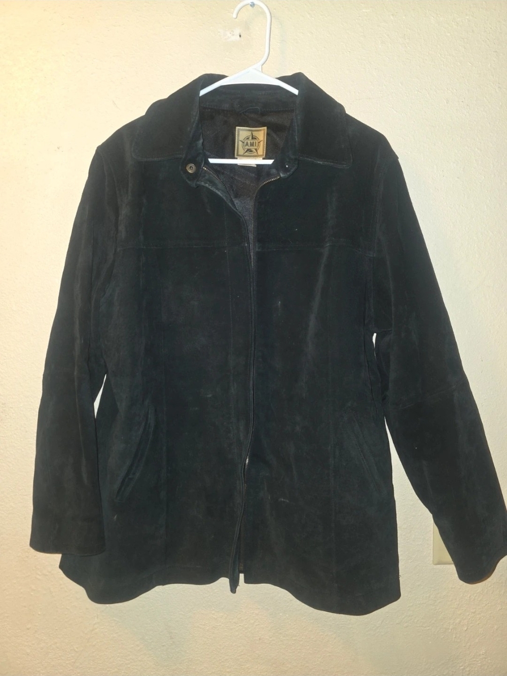 Ami Black Suede Zip-Up Coat Jacket